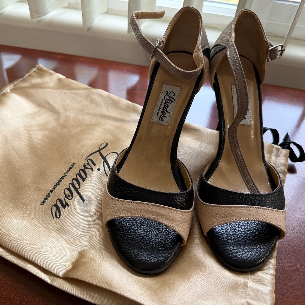Lisadore Argentine Tango Shoes - Black & Beige Leather -